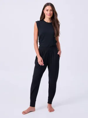 French Terry Side Pleat Jogger Jogger - Black