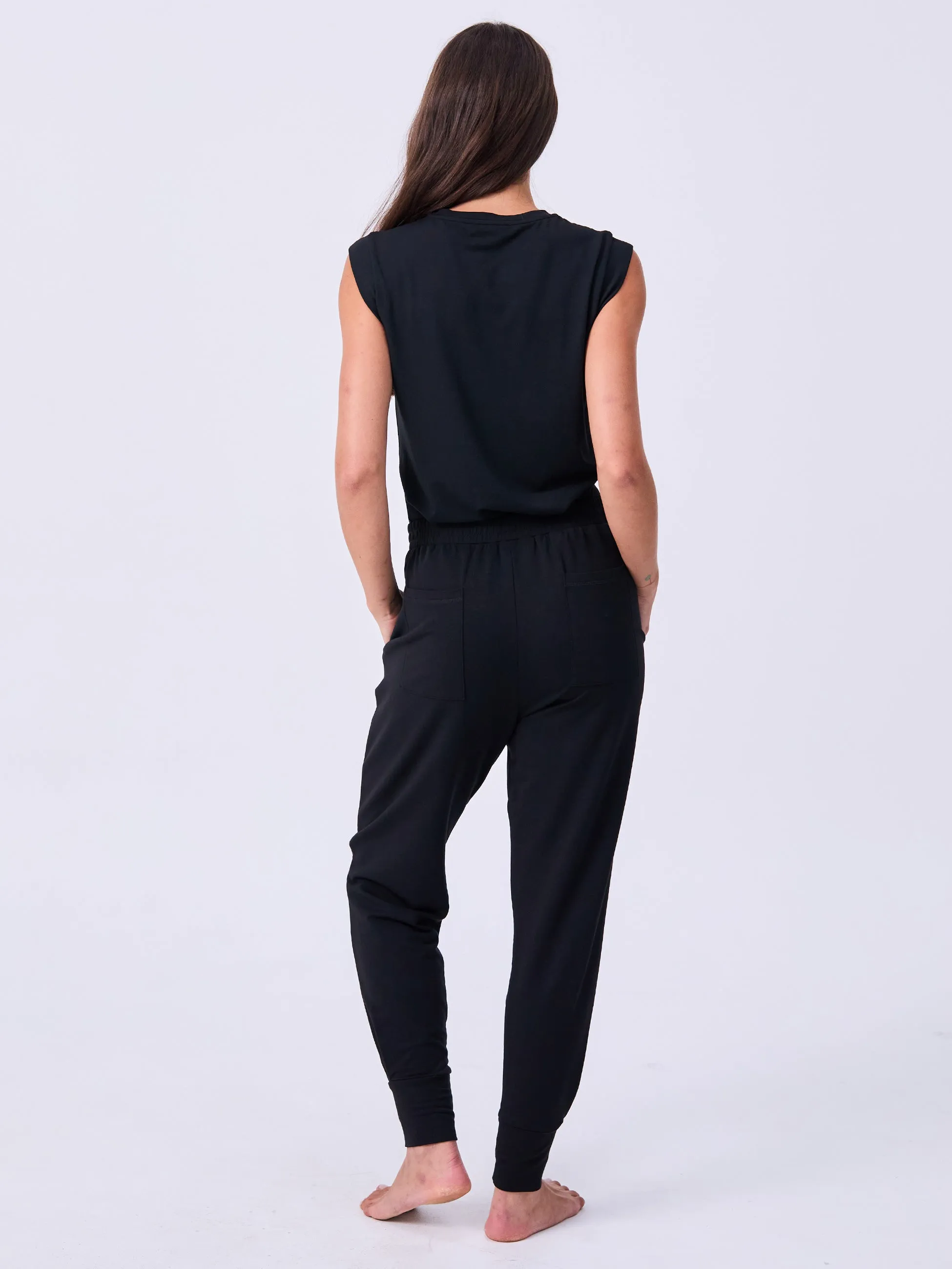 French Terry Side Pleat Jogger Jogger - Black