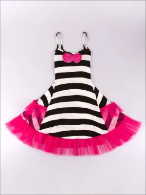 Girls Black / White Stripe Dina Spaghetti Strap Pocket Dress
