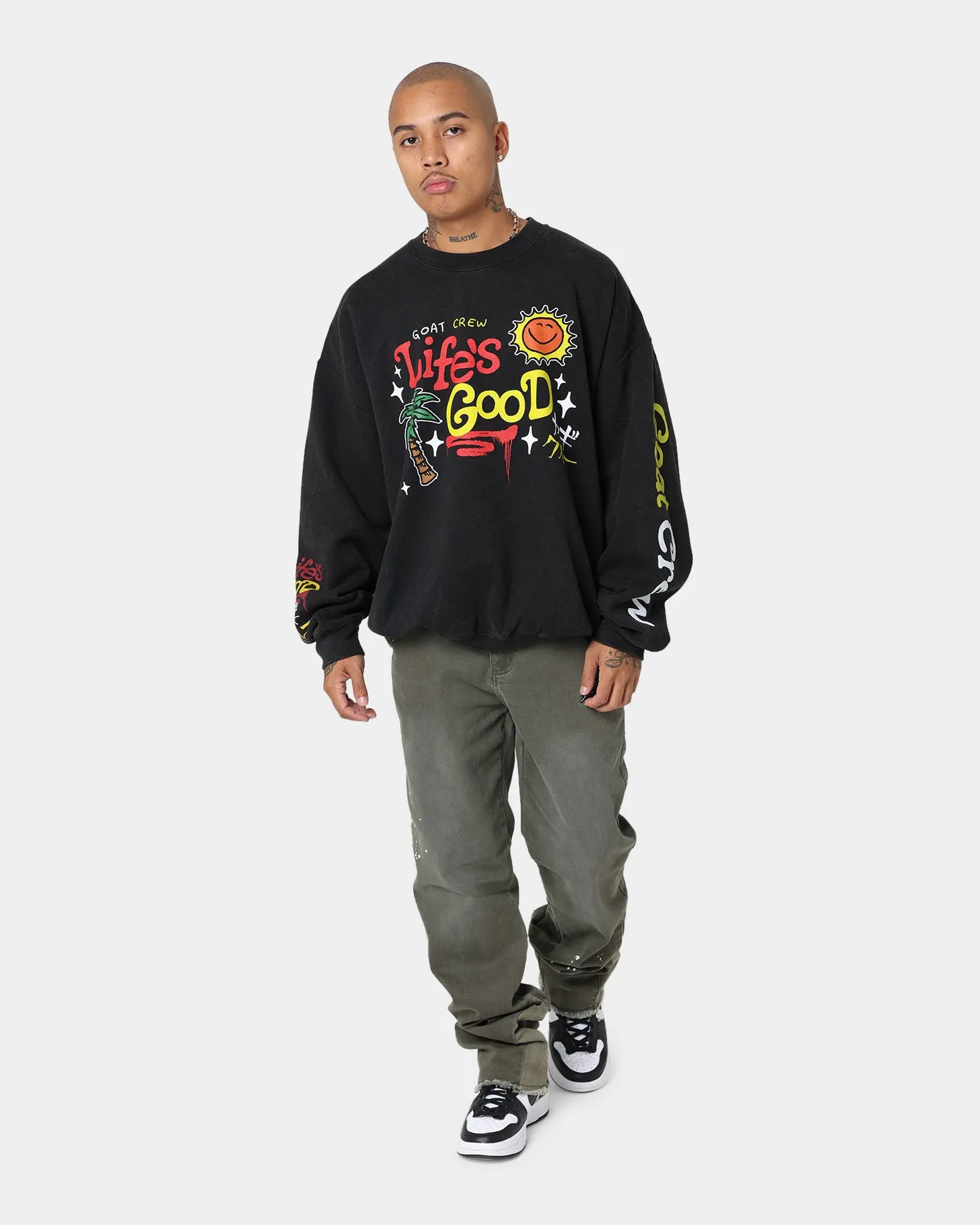Goat Crew Life Is Good Vintage Crewneck Black