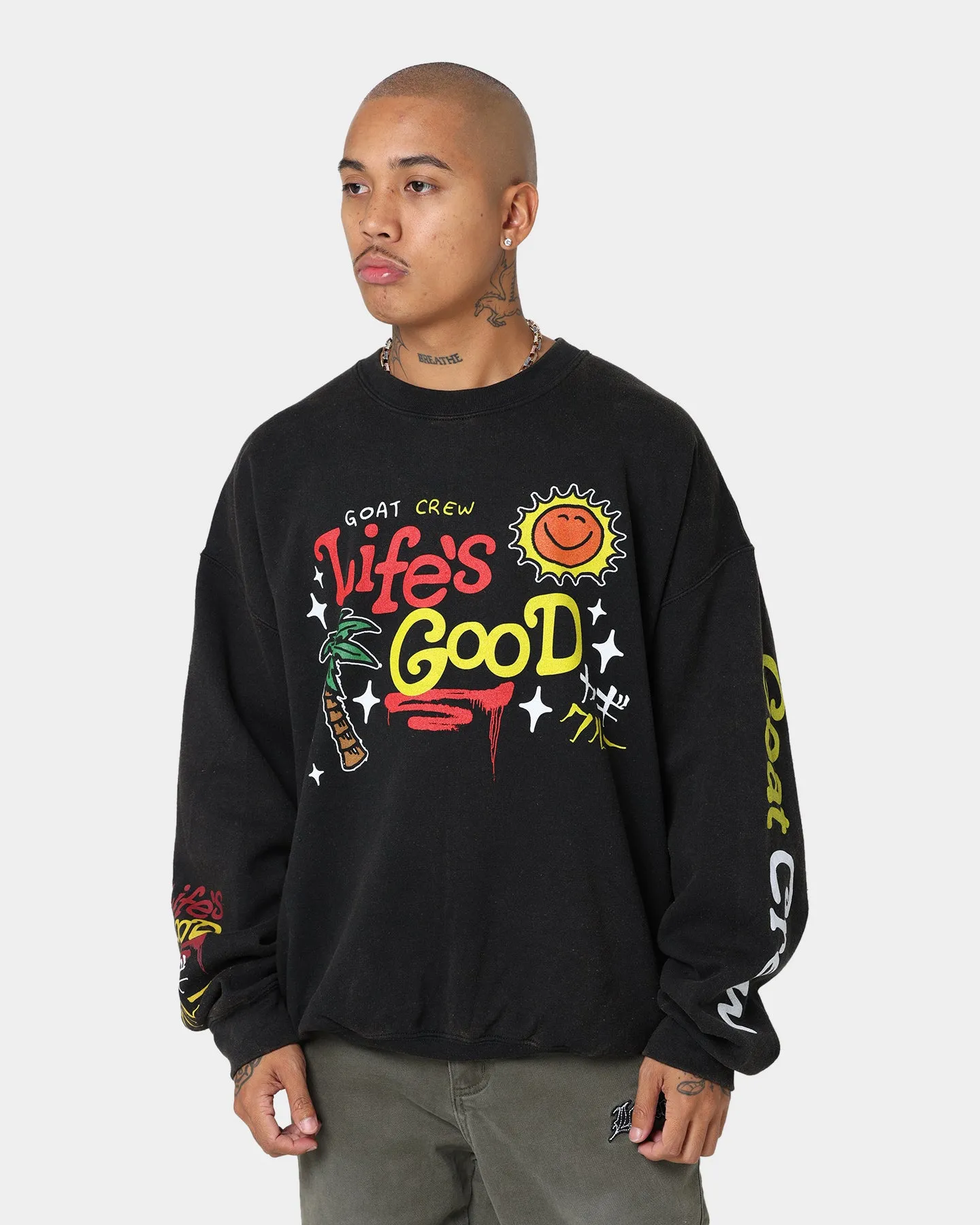 Goat Crew Life Is Good Vintage Crewneck Black