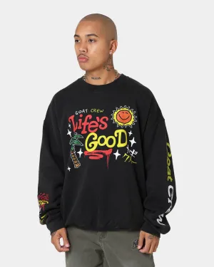Goat Crew Life Is Good Vintage Crewneck Black