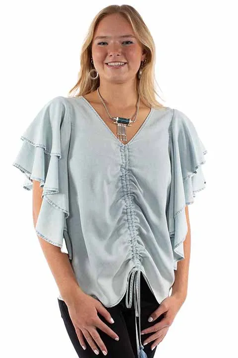 Honey Creek by Scully Women's Cinched Front Blouse in Light Blue