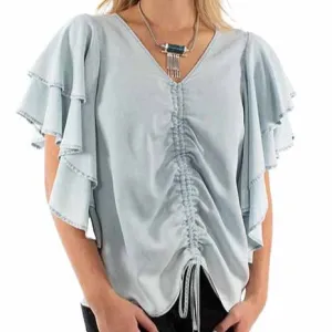Honey Creek by Scully Women's Cinched Front Blouse in Light Blue