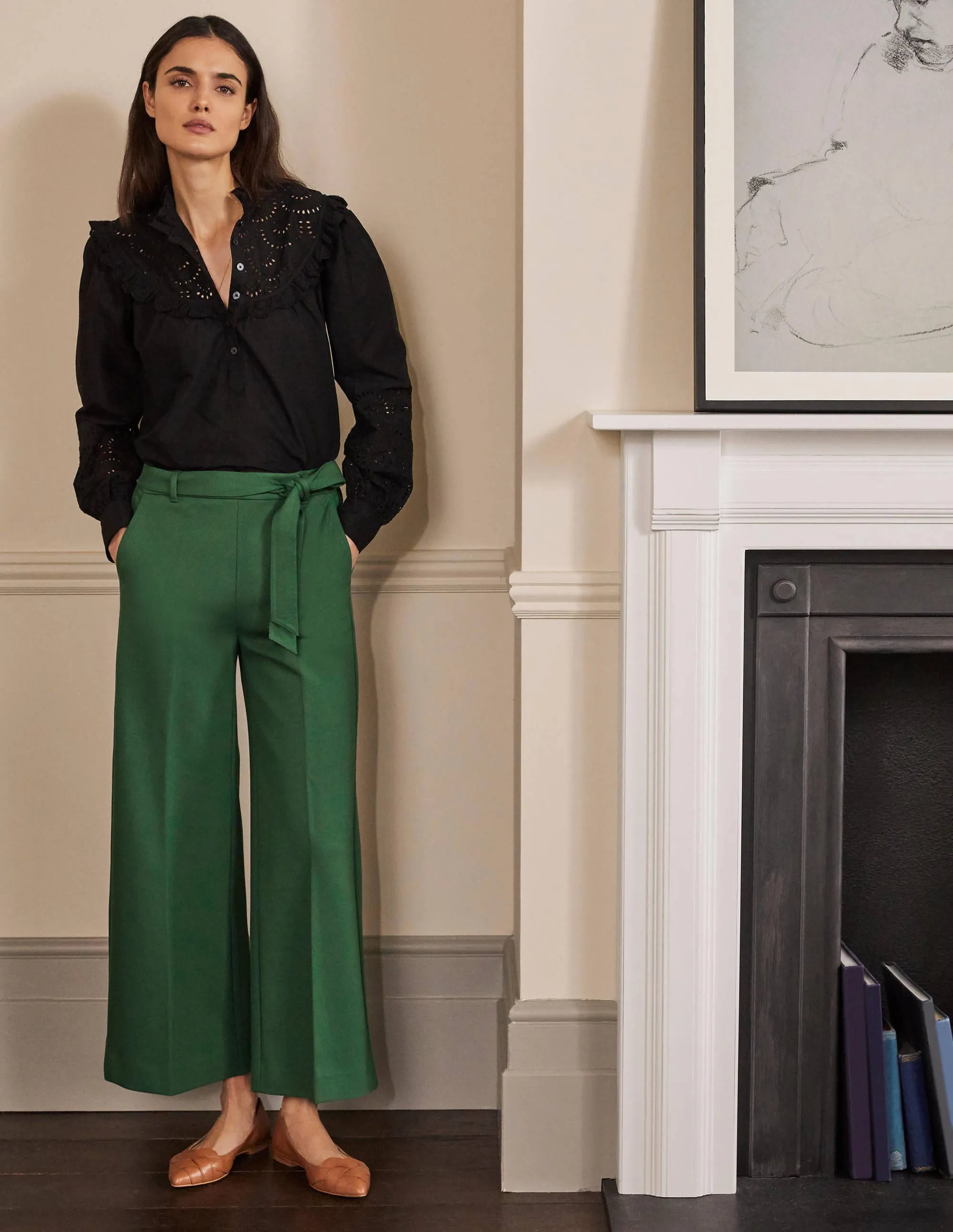 Jersey Pull-On Culottes-Palm Leaf