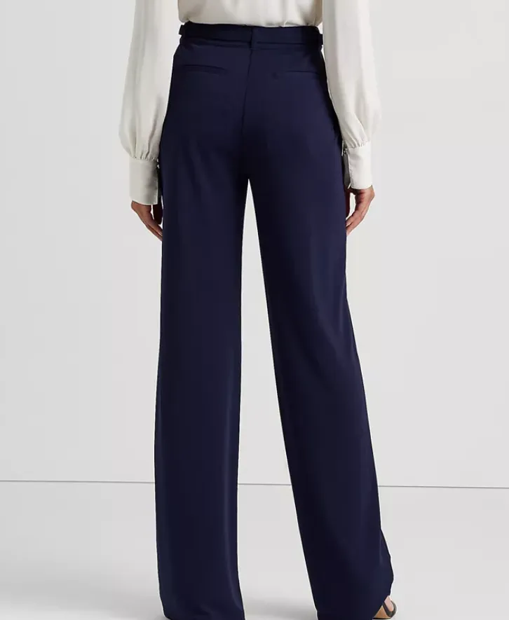 Lauren Ralph Lauren Pleated Jersey Belted Wide-Leg Pants