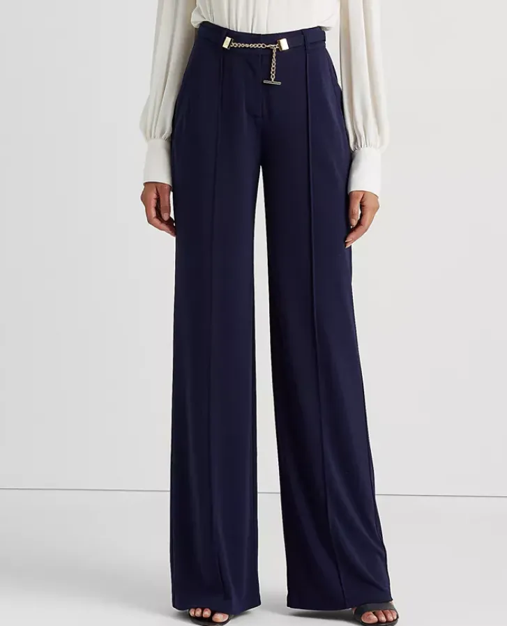 Lauren Ralph Lauren Pleated Jersey Belted Wide-Leg Pants