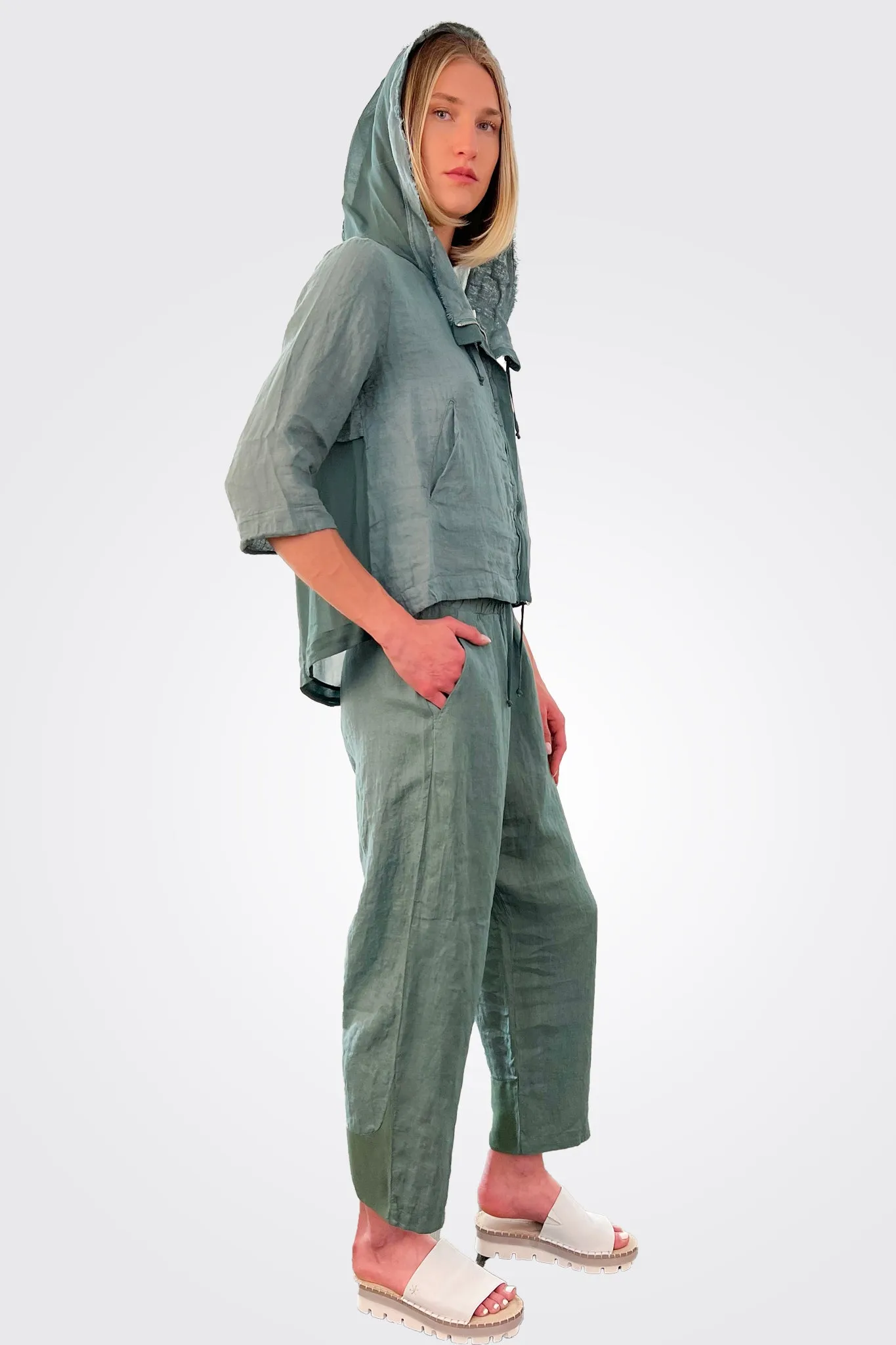 Linen Elastic Waist Trousers - Octanium
