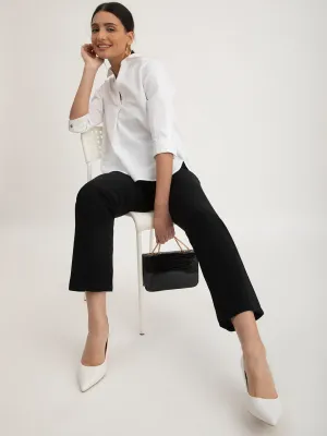 Linen Elasticated Straight Trouser - Black