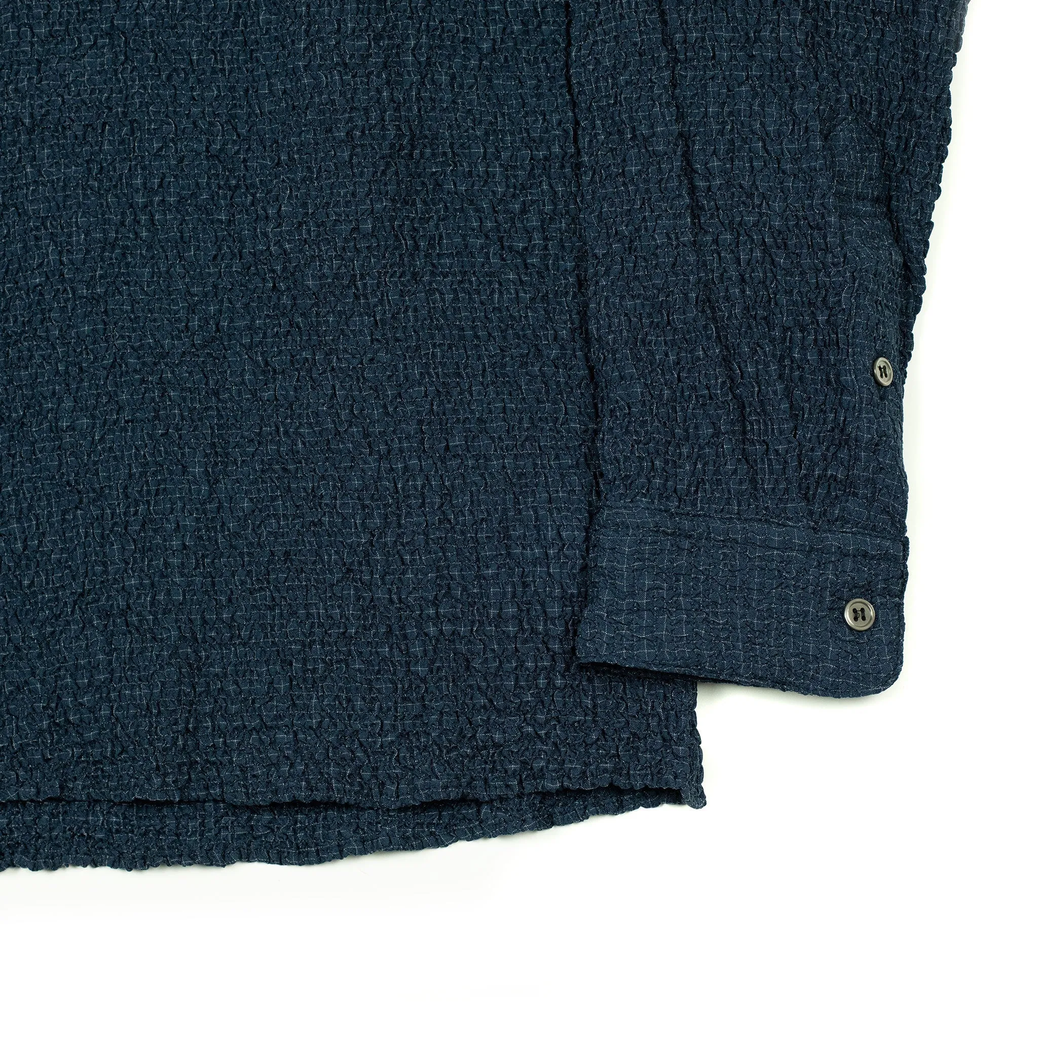 Long sleeve shirt in shirred indigo-dyed cupro