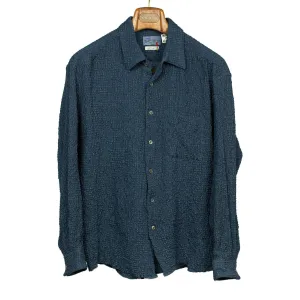 Long sleeve shirt in shirred indigo-dyed cupro