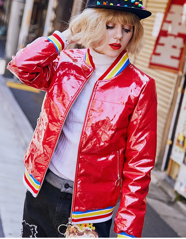 MAXMARTIN HIGH SHINE RED PADDED JACKET IN RAINBOW STRIPE M83463R94