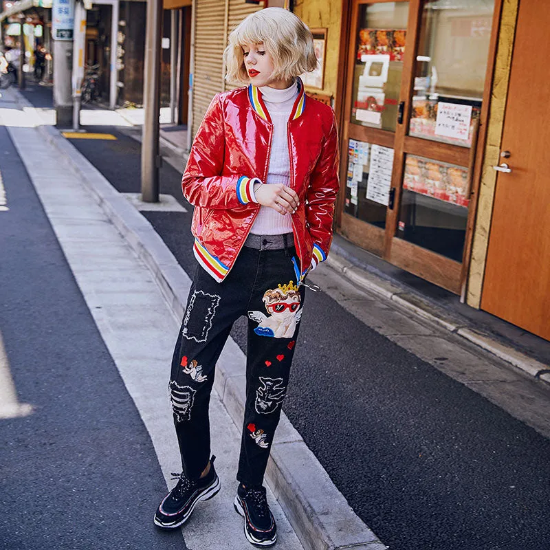 MAXMARTIN HIGH SHINE RED PADDED JACKET IN RAINBOW STRIPE M83463R94