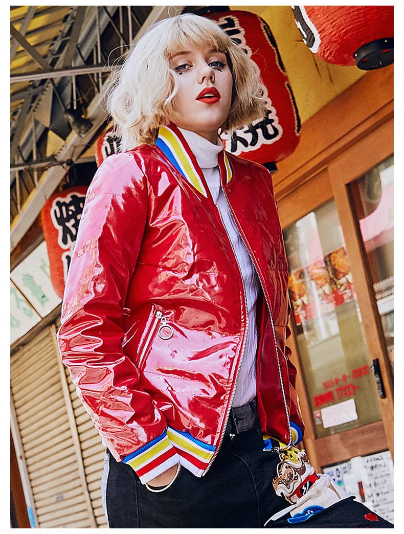MAXMARTIN HIGH SHINE RED PADDED JACKET IN RAINBOW STRIPE M83463R94