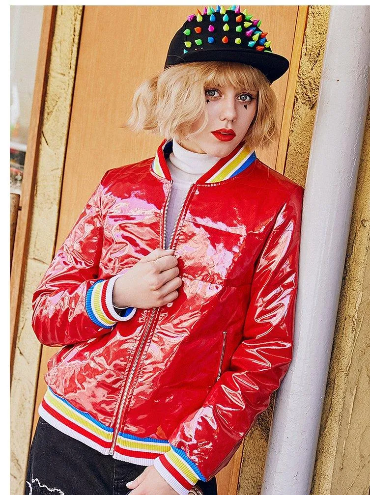 MAXMARTIN HIGH SHINE RED PADDED JACKET IN RAINBOW STRIPE M83463R94