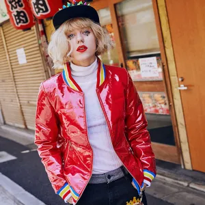MAXMARTIN HIGH SHINE RED PADDED JACKET IN RAINBOW STRIPE M83463R94