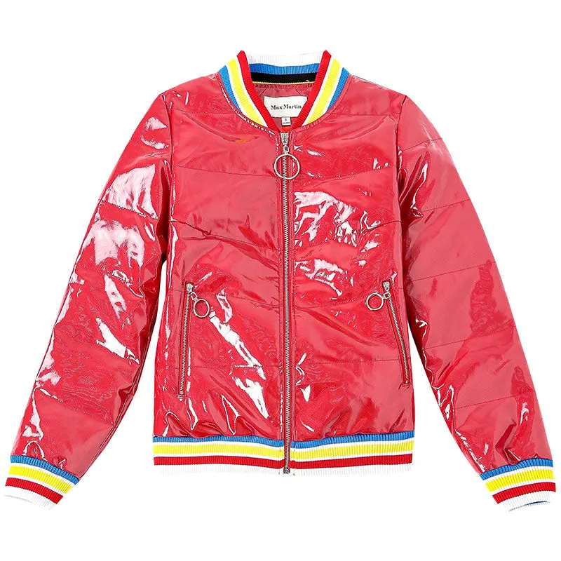 MAXMARTIN HIGH SHINE RED PADDED JACKET IN RAINBOW STRIPE M83463R94