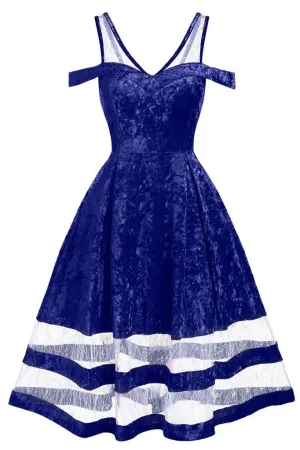 Midi Blue A-Line Off Shoulder Dress