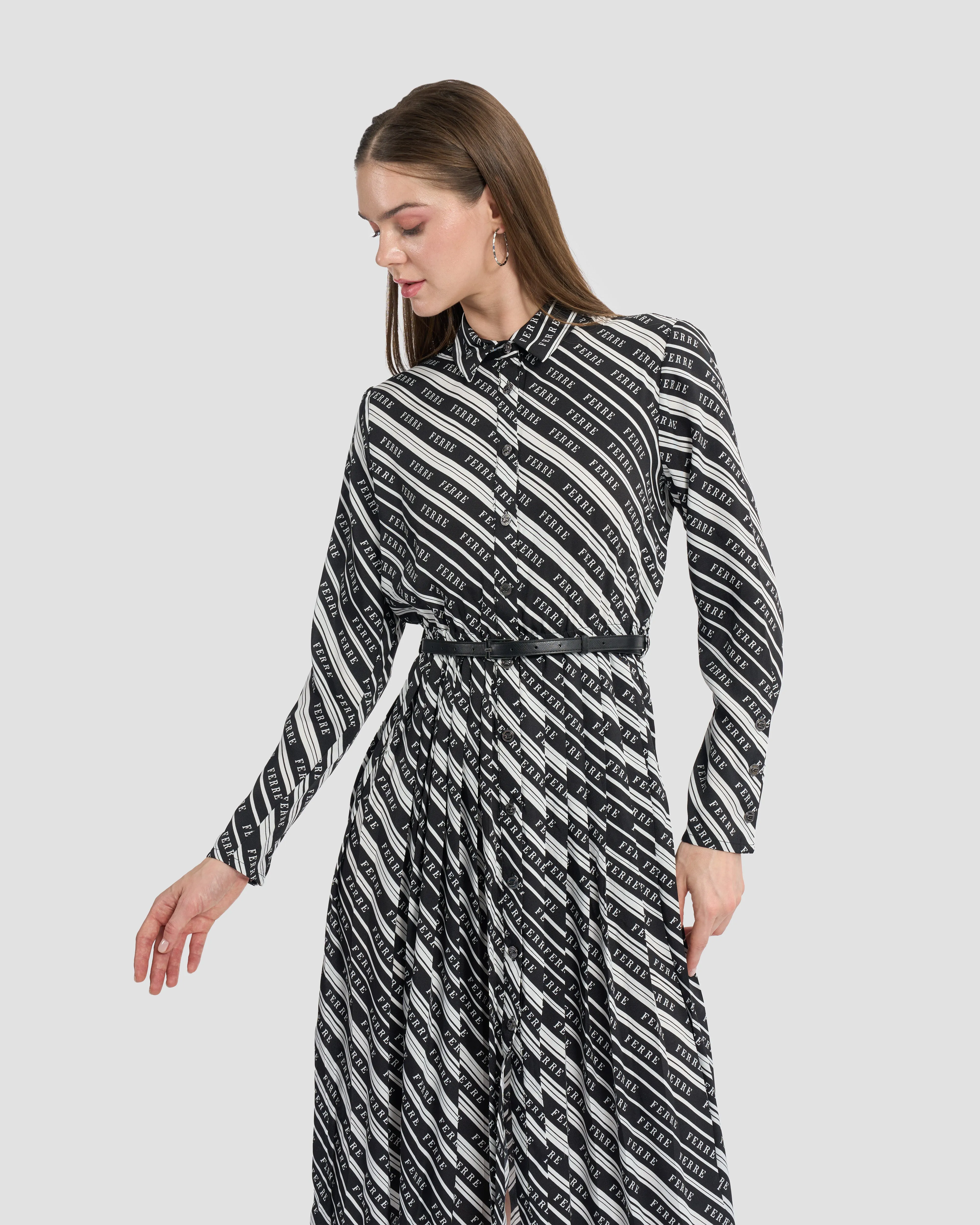 Monochrome Ferré Pleated Dress
