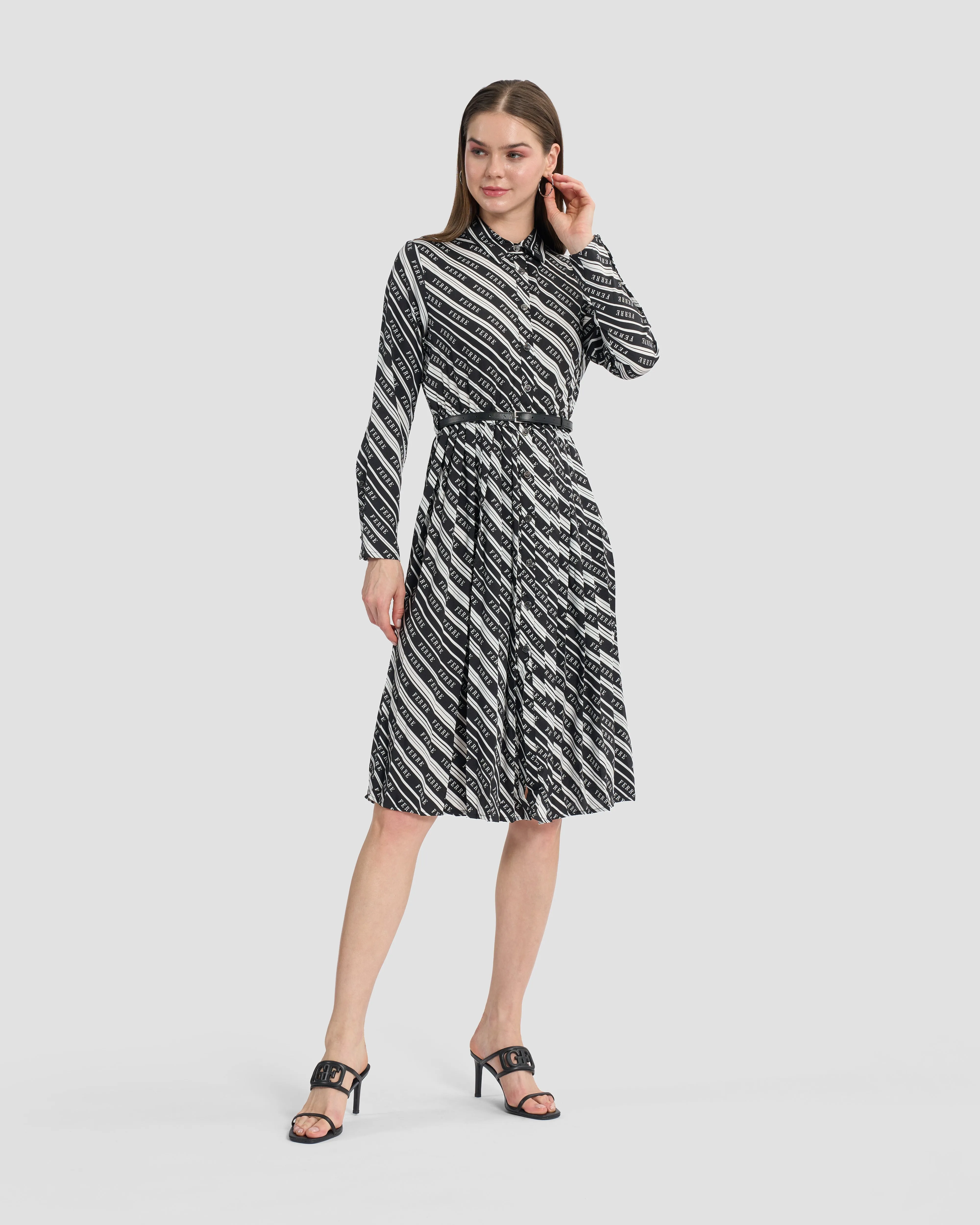 Monochrome Ferré Pleated Dress