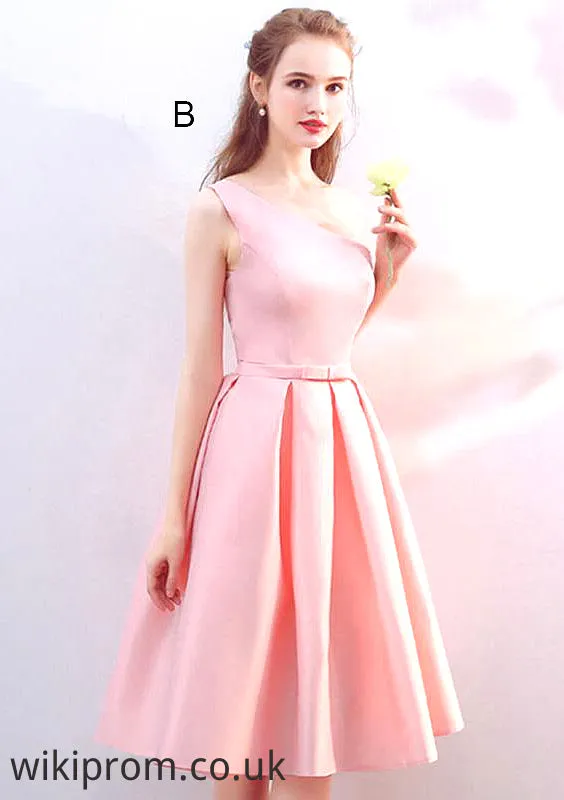 Off-the-Shoulder A-line/Princess Knee-Length Satin A-line/Princess Bridesmaid Dresses With Waistband Janiyah SWKP0025568