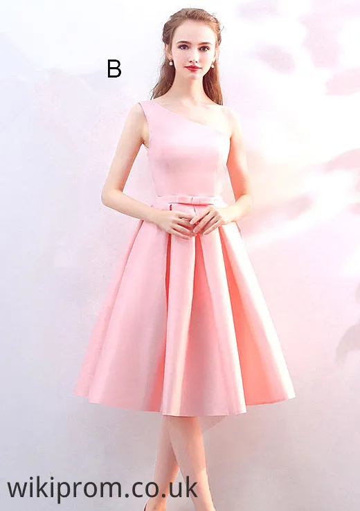 Off-the-Shoulder A-line/Princess Knee-Length Satin A-line/Princess Bridesmaid Dresses With Waistband Janiyah SWKP0025568