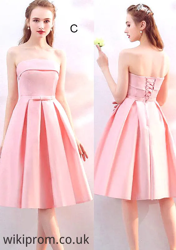 Off-the-Shoulder A-line/Princess Knee-Length Satin A-line/Princess Bridesmaid Dresses With Waistband Janiyah SWKP0025568