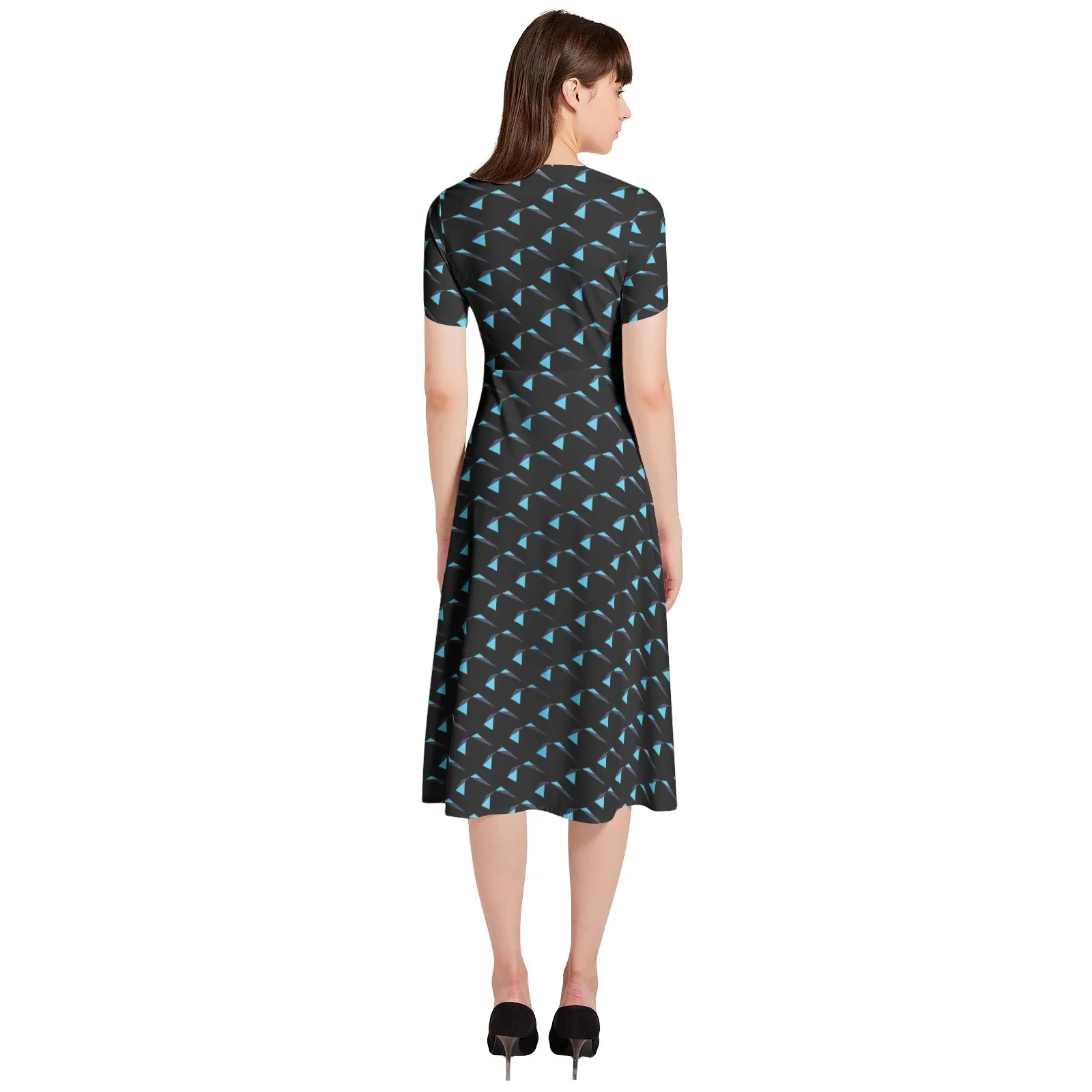 Origami Folds Puff Sleeve Button Through Dress