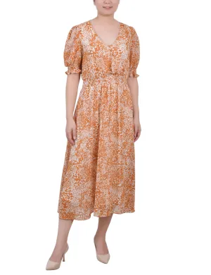 Petite Short Puff Sleeve Chiffon Dress