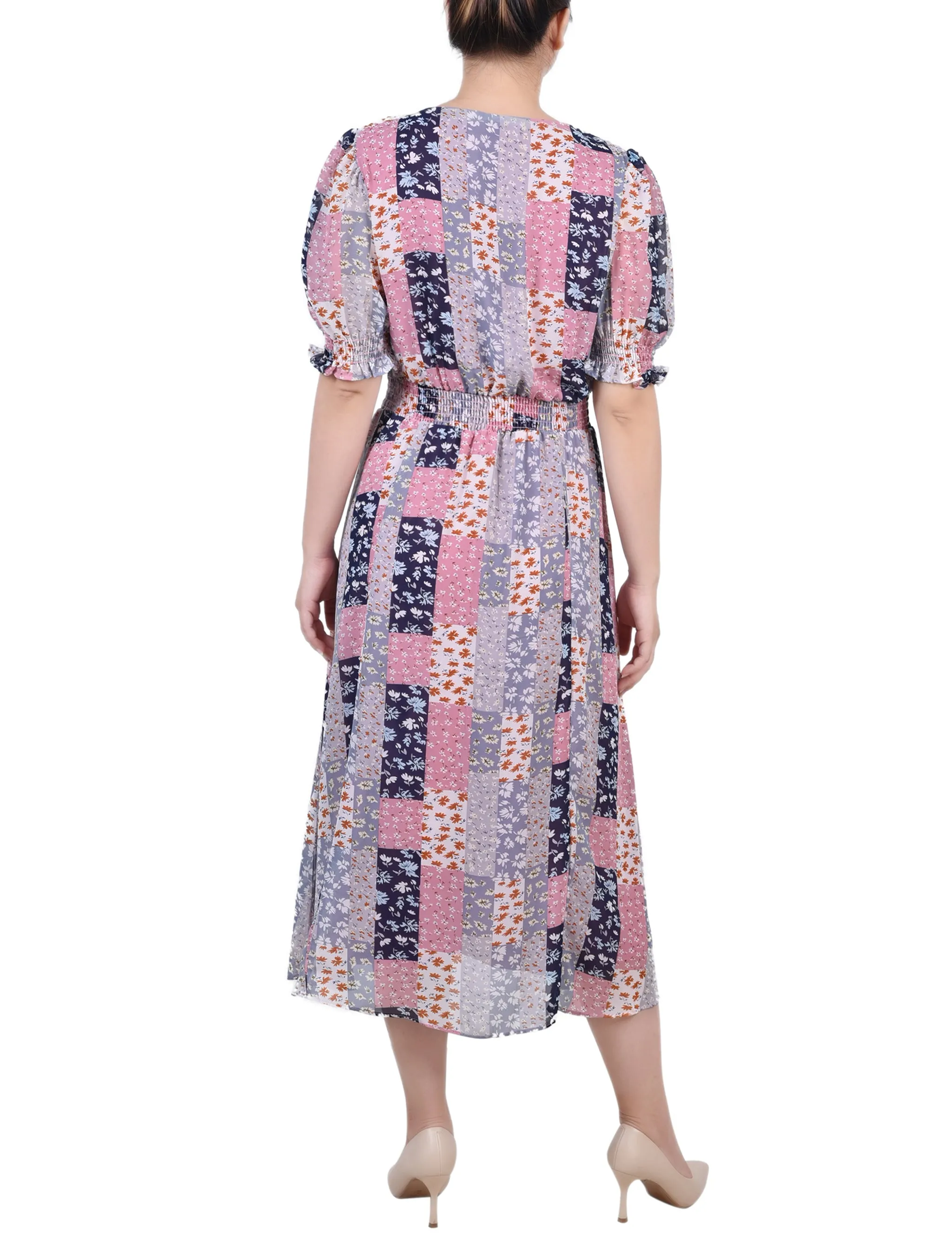 Petite Short Puff Sleeve Chiffon Dress