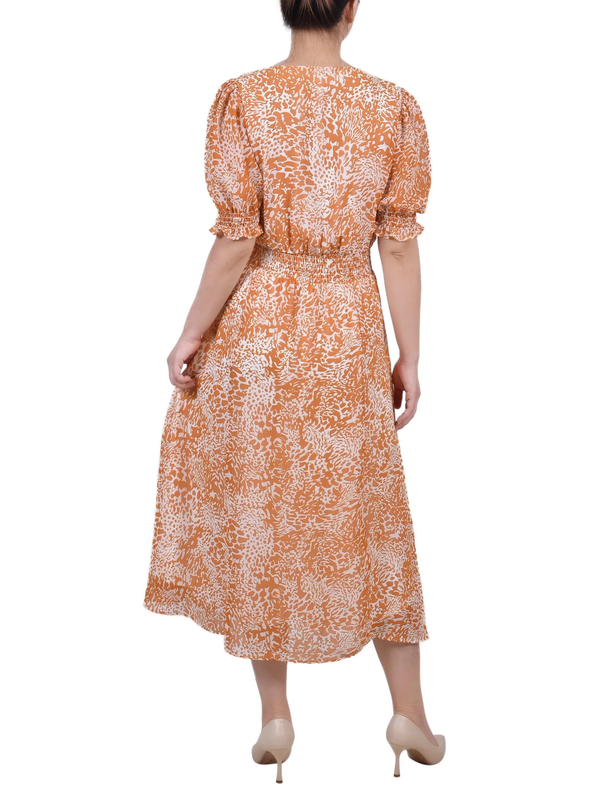 Petite Short Puff Sleeve Chiffon Dress