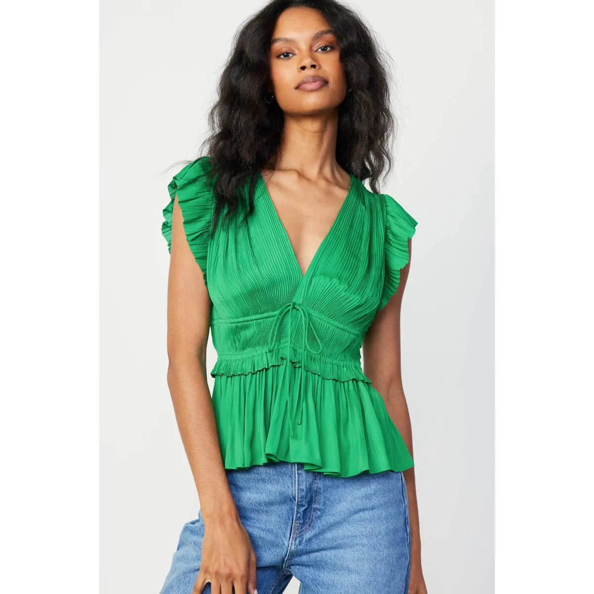 Pleated Peplum V-Neck Blouse