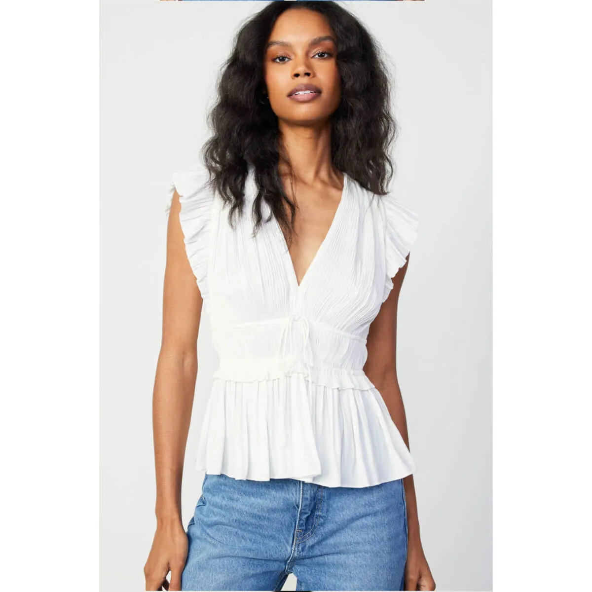 Pleated Peplum V-Neck Blouse