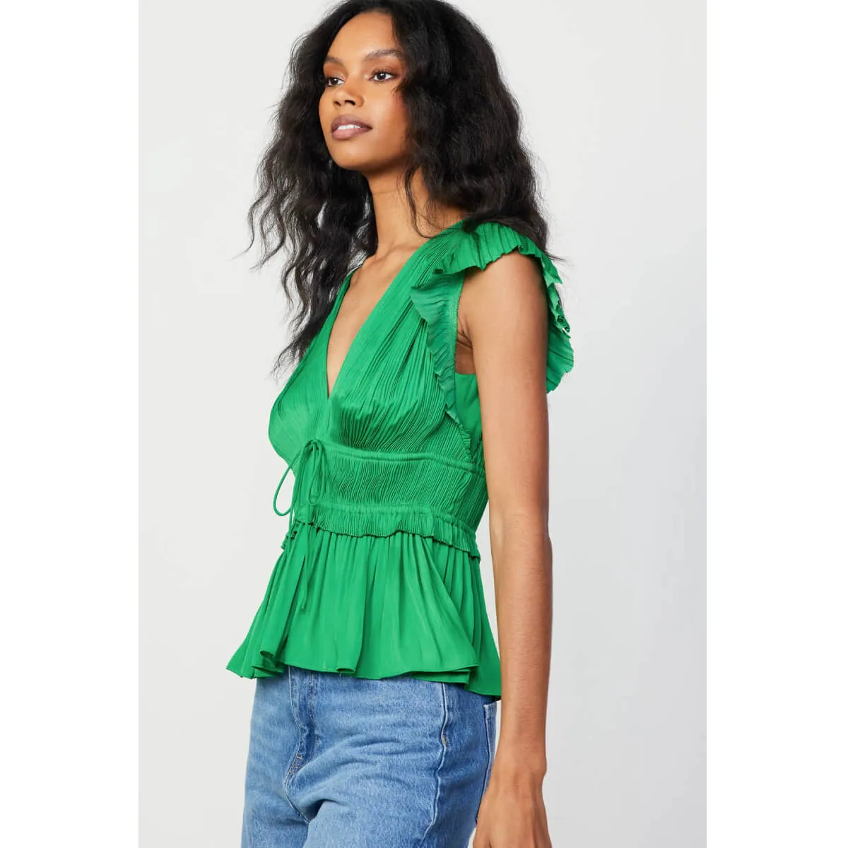 Pleated Peplum V-Neck Blouse