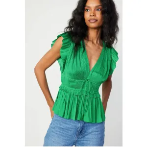 Pleated Peplum V-Neck Blouse