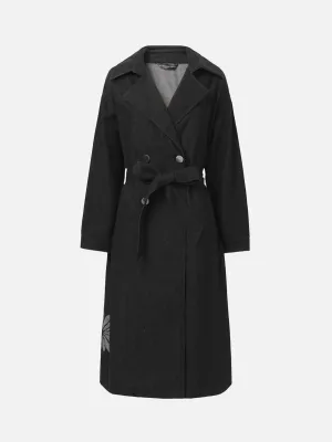 Printed Longline Denim Trench Coat