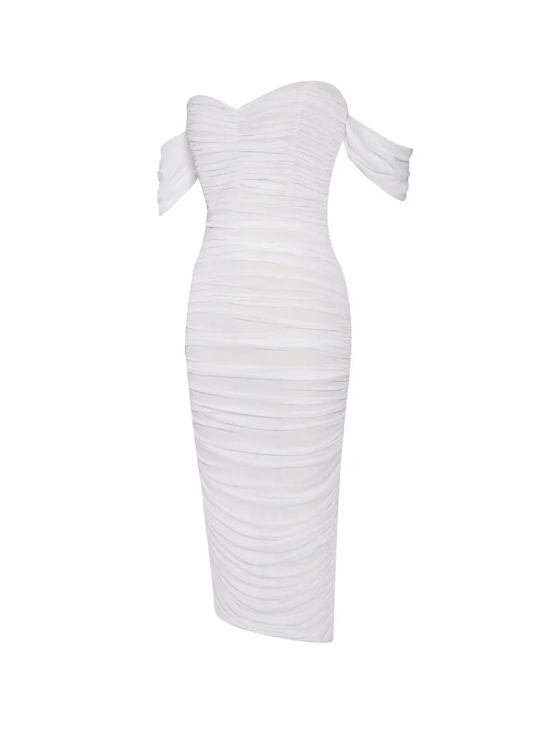 QUENBY WHITE MESH MIDI DRESS