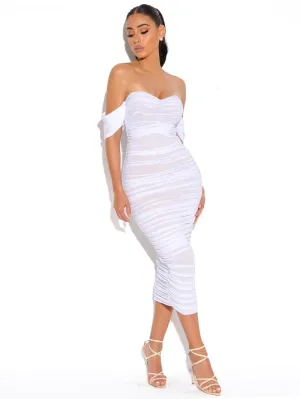 QUENBY WHITE MESH MIDI DRESS
