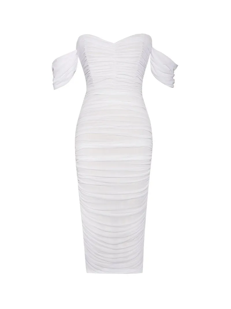 QUENBY WHITE MESH MIDI DRESS