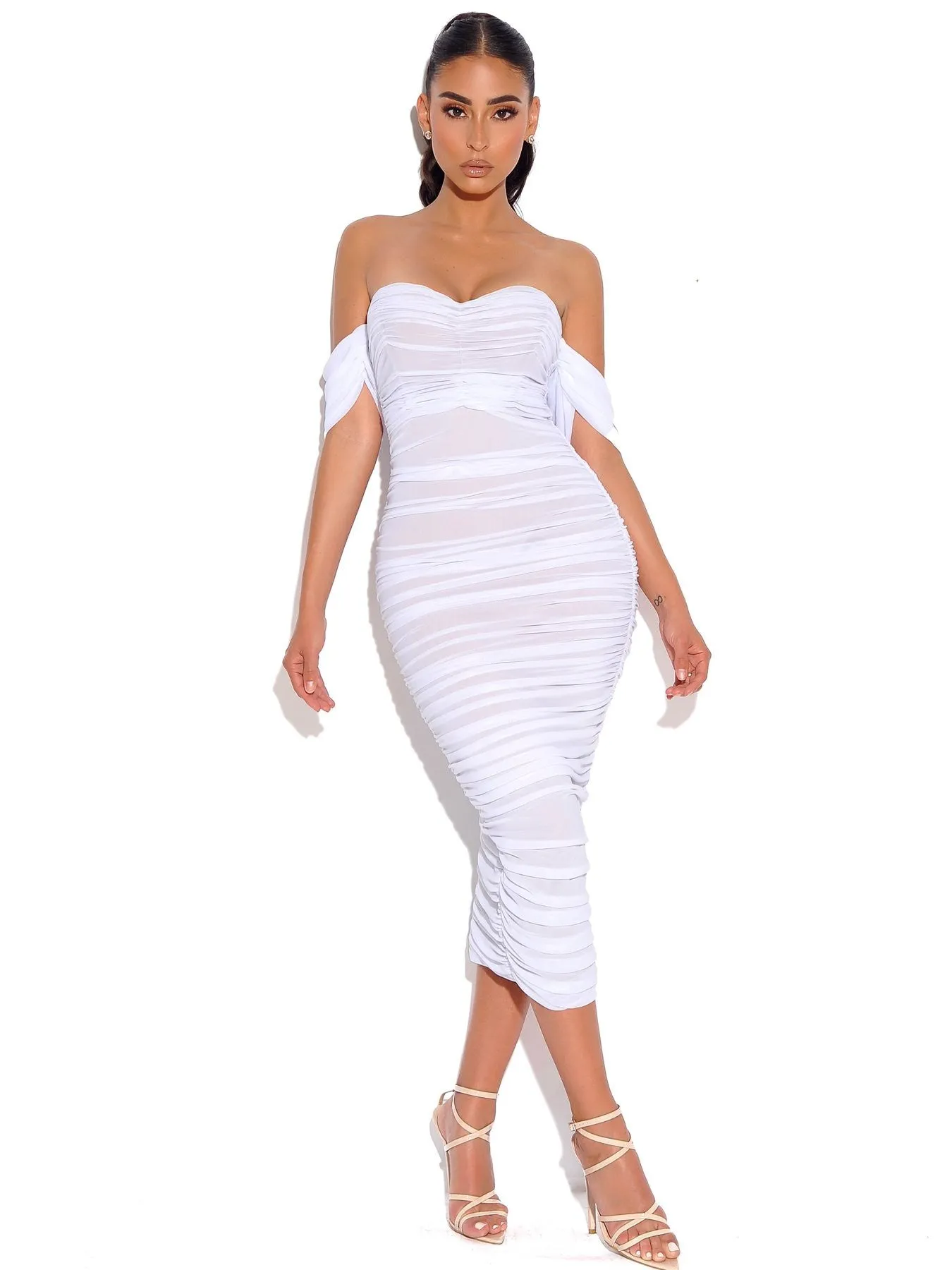 QUENBY WHITE MESH MIDI DRESS