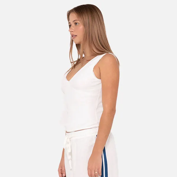 Rusty Lacey V Neck Tank Top - White
