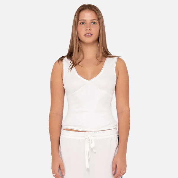 Rusty Lacey V Neck Tank Top - White