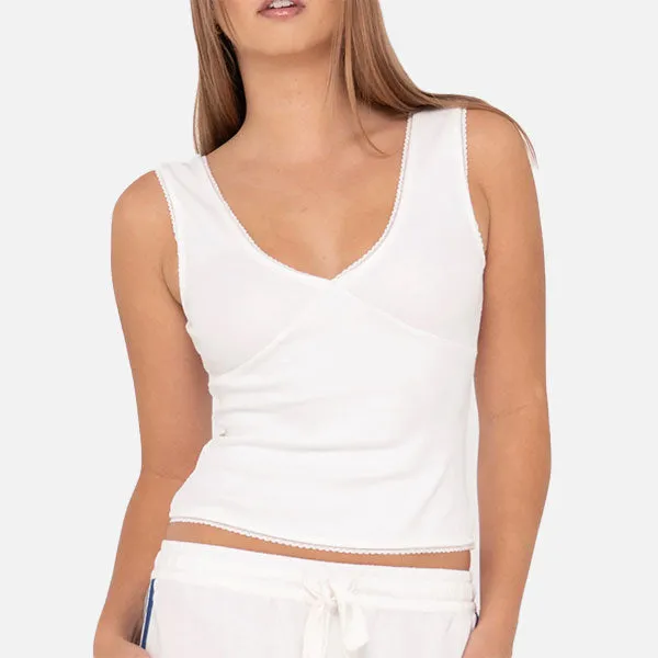 Rusty Lacey V Neck Tank Top - White