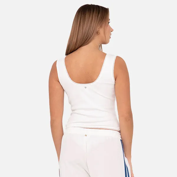 Rusty Lacey V Neck Tank Top - White