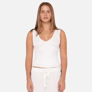 Rusty Lacey V Neck Tank Top - White