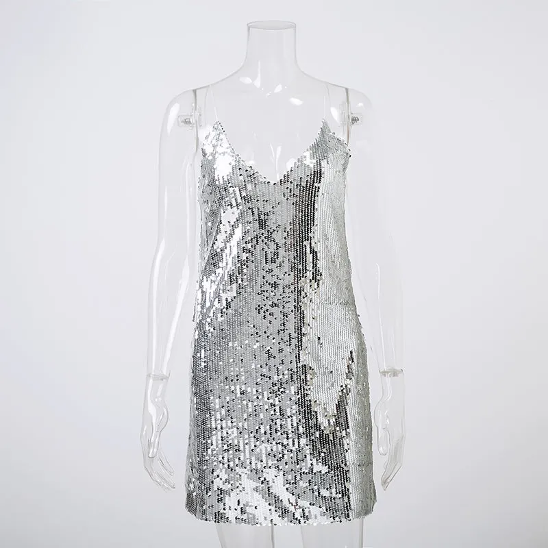 Silver Sequin Mini Dress