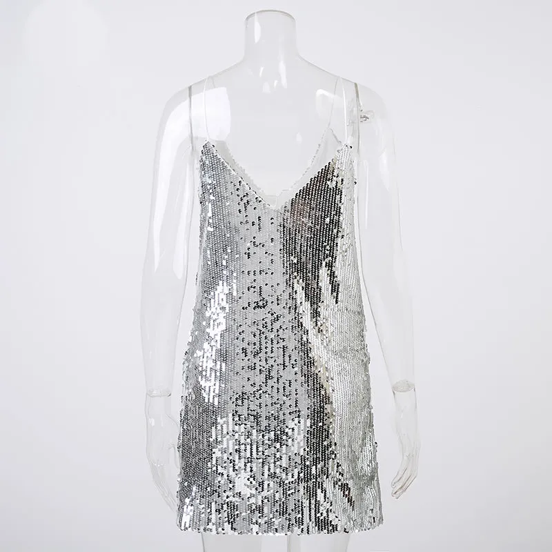 Silver Sequin Mini Dress