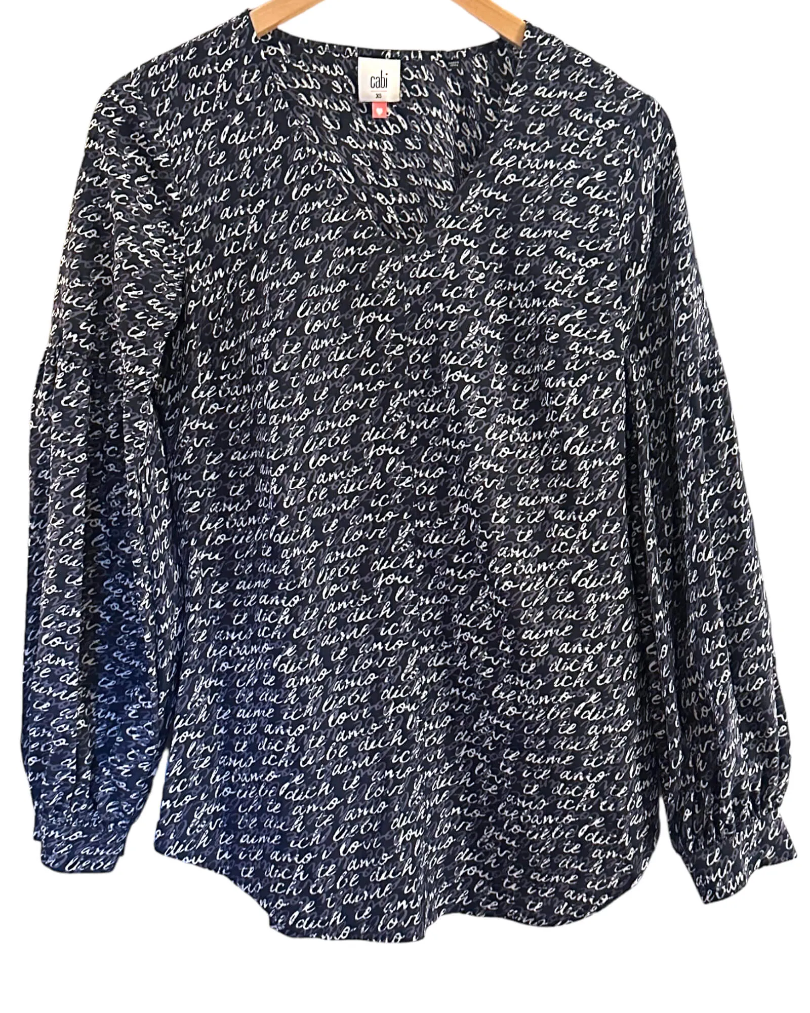 Soft Summer Love Language Print V-Neck Blouse