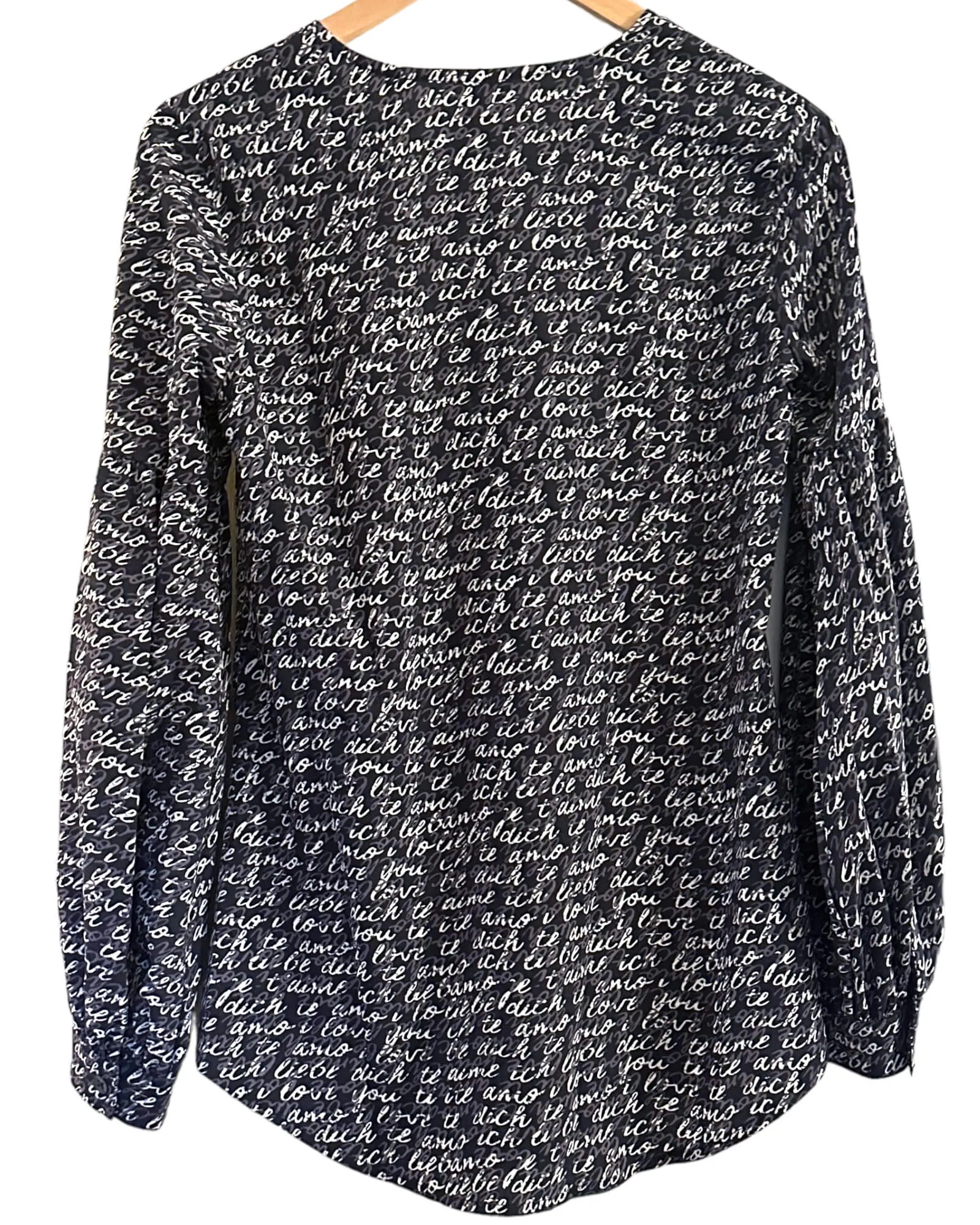 Soft Summer Love Language Print V-Neck Blouse