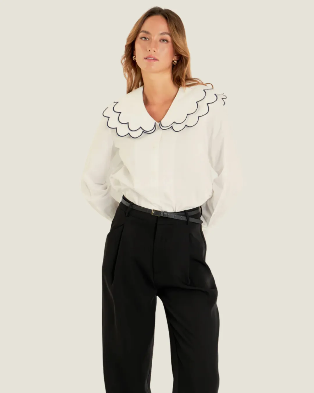 The Scout: Scalloped Embroidered Blouse Top